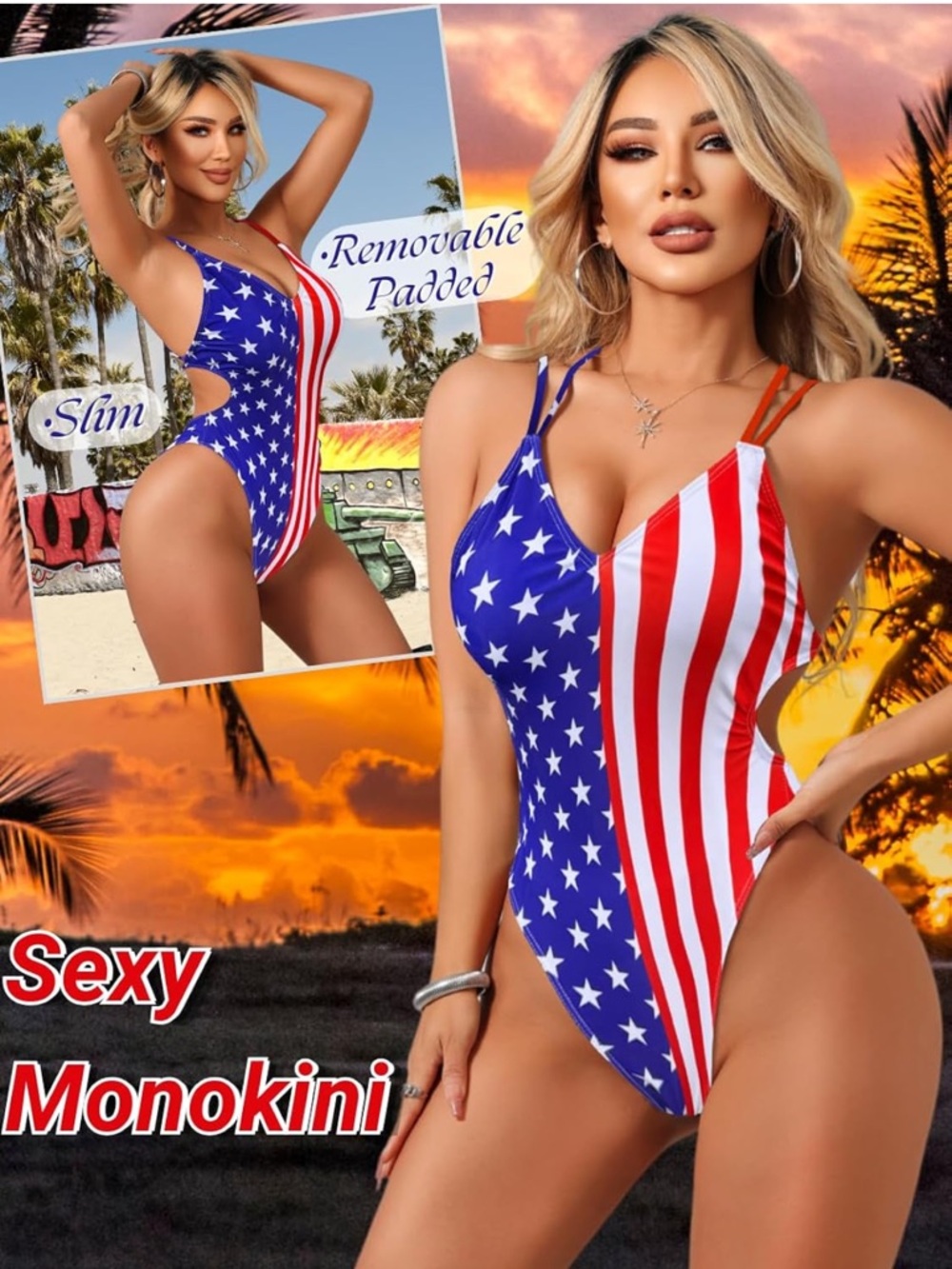 NWT Sexy Swimsuit for Women,Backless Scrunch Butt High Cut Monokini America